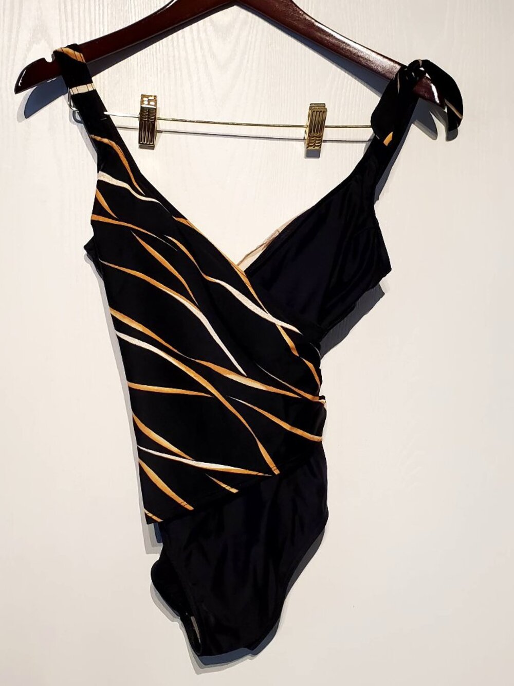 Women's One Piece Black & Gold Swimsuit - Size Small - VGC.